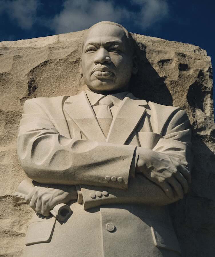 A vertical shot of the Martin Luther King Jr. memorial in West Potomac Park in Washington, USA